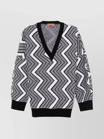 MISSONI V-NECK LONG SLEEVE ZIGZAG KNIT SWEATER