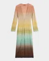 Missoni V-neck Metallic Ombre Knit Long Cardigan In S6154-multi Brown G