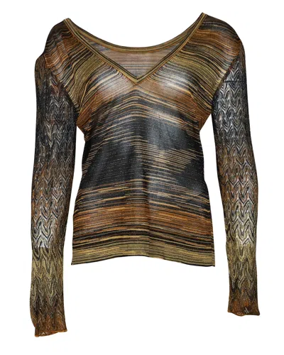 Missoni V Neck Metallic Sweater In Brown Rayon In Grey