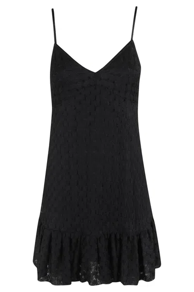Missoni V-neck Mini Dress With Ruffled Hem In Black