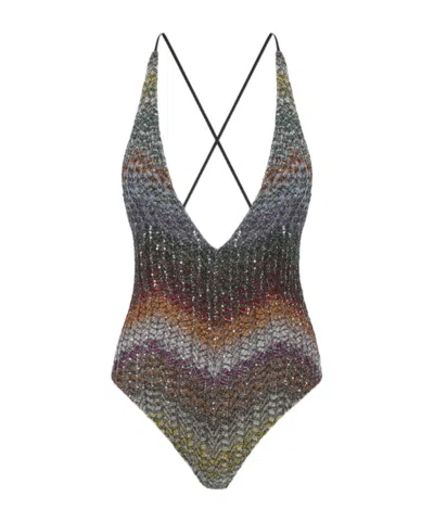 Missoni V-neck One-piece Swimsuit In Gray