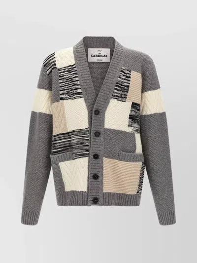 Missoni V-neck Patchwork Knit Cardigan In Gray