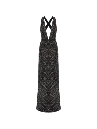 Missoni V-neck Patterned Maxi Dress In Black