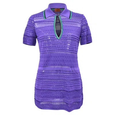 Missoni V-neck Polo Shirt In Purple Viscose