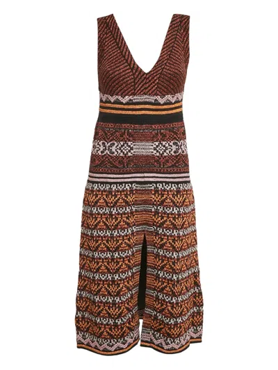 Pre-owned Missoni V-neck Sleeveless Midi Dress In Orange