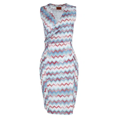 Missoni V-neck Sleeveless Mini Dress In Light Blue Zigzag Viscose