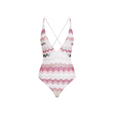 Missoni V-neck Sleeveless Swimsuit In Pink