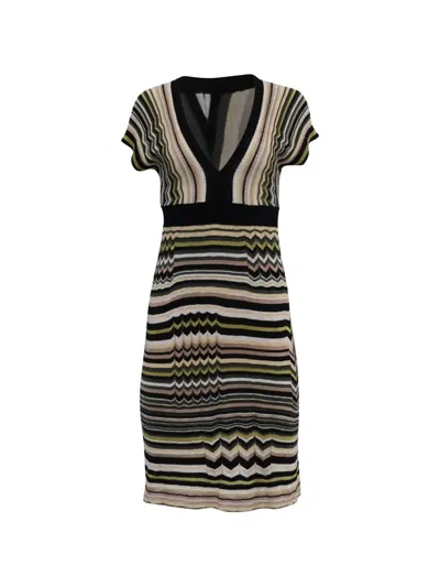 Pre-owned Missoni V-neck Striped Dress In Neutral