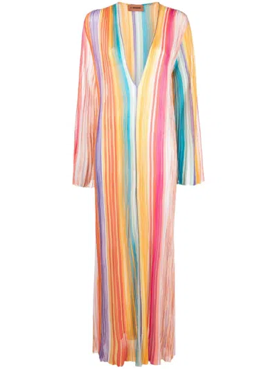 Missoni V-neck Striped Maxi Dress In Multicolore