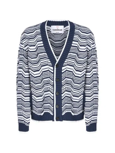 Missoni Cotton-blend Cardigan With Greek Motif In Blue