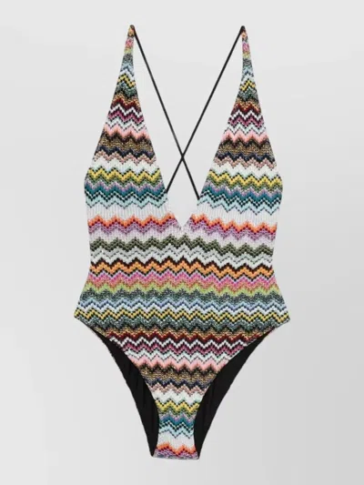 Missoni V Neck Swimsuit Herringbone Pattern Design In Multi