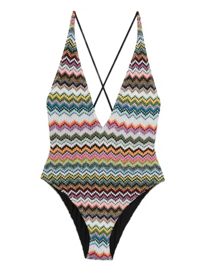 Missoni V-neck Swimsuit In Pink