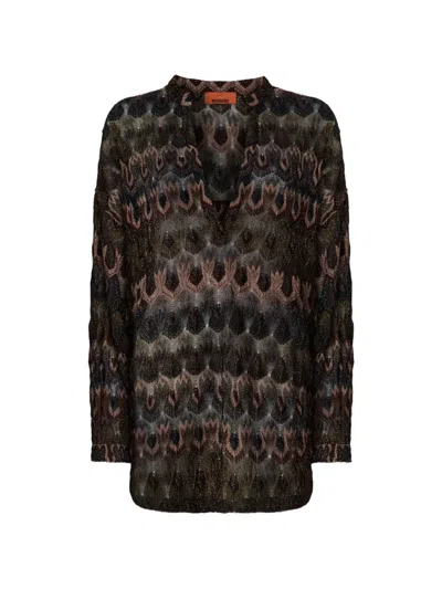 Missoni V-neck Textured Blouse In Brown