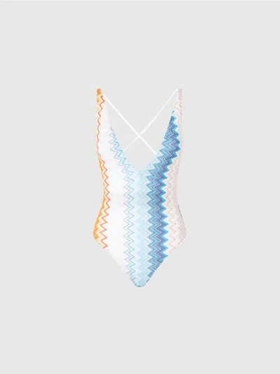 MISSONI MISSONI V-NECK VISCOSE BLEND ZIGZAG LAMÉ ONE-PIECE SWIMSUIT