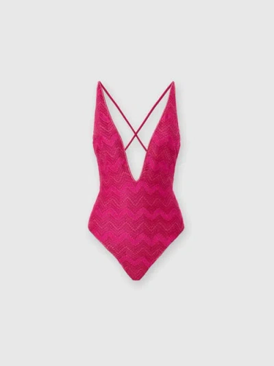 MISSONI MISSONI V-NECK ZIG ZAG LAMÉ VISCOSE ONE-PIECE SWIMSUIT
