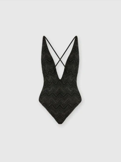 MISSONI MISSONI V-NECK ZIG ZAG LAMÉ VISCOSE ONE-PIECE SWIMSUIT