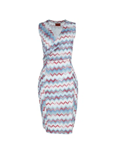 Pre-owned Missoni V-neck Zig Zag Mini Dress In Blue