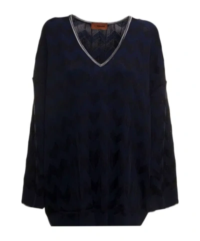 Missoni V-neck Zigzag Jumper In Black