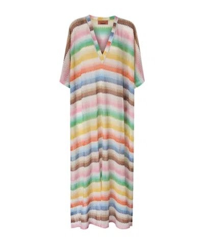 MISSONI MISSONI DÉGRADÉ ZIGZAG MOTIF LONG CAFTAN COVER-UP
