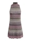 Missoni High-neck Sleeveless Zig-zag Patterned Dress In Nude & Neutrals