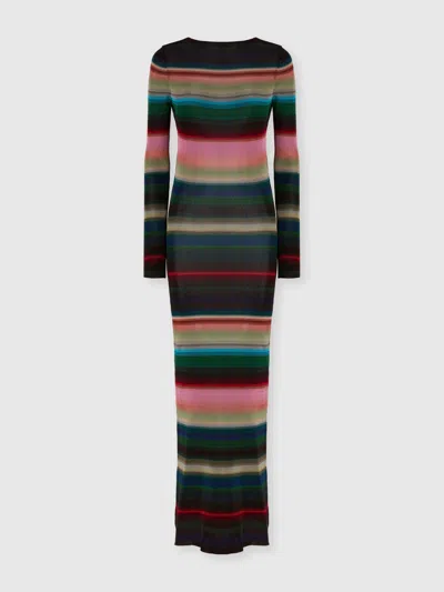 Missoni Long Backless Dress In Striped Knit In Multi