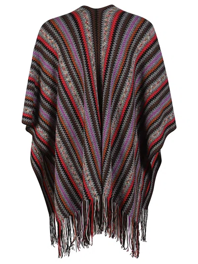 Missoni Vibrant Zigzag Pattern Poncho With Fringed Edges In Multi