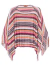 Missoni Multicolor Boat Neck Fringed Cape In Pink