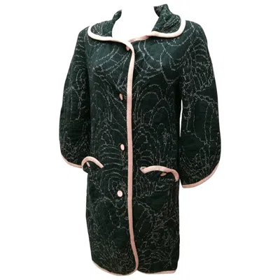 Pre-owned Missoni Vintage 1980s Women's Green Pink Wool Coat, Italian Size 42