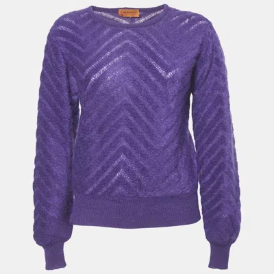 Pre-owned Missoni Vintage Purple Patterned Mohair Crew Neck Sweater S