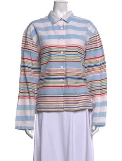 Pre-owned Missoni Vintage Striped Button-up Top In Blue