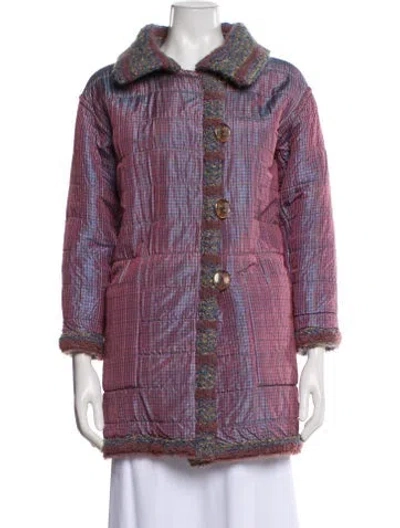 Pre-owned Missoni Vintage Tweed Pattern Faux Fur Coat In Purple