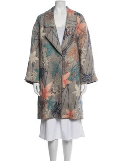 Pre-owned Missoni Virgin Wool Floral Print Jacket In Blue/neutrals/orange