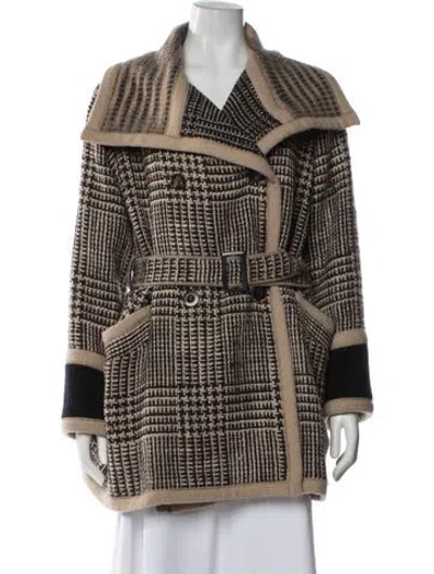 Pre-owned Missoni Virgin Wool Plaid Print Coat In Brown