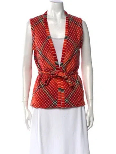 Pre-owned Missoni Virgin Wool Plaid Print Sweater In Red