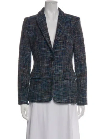 Pre-owned Missoni Virgin Wool Tweed Pattern Blazer In Blue
