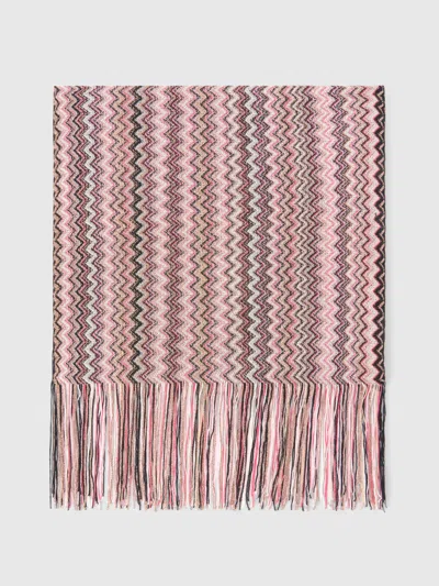 Missoni Viscose And Cotton Zigzag Scarf With Fringes In Purple