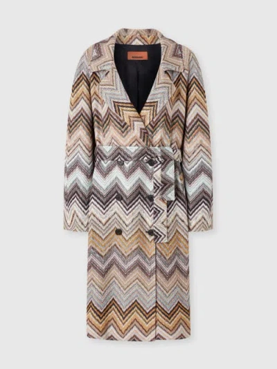 Missoni Viscose And Lamé Wool Trench Coat With Belt In Multicoloured
