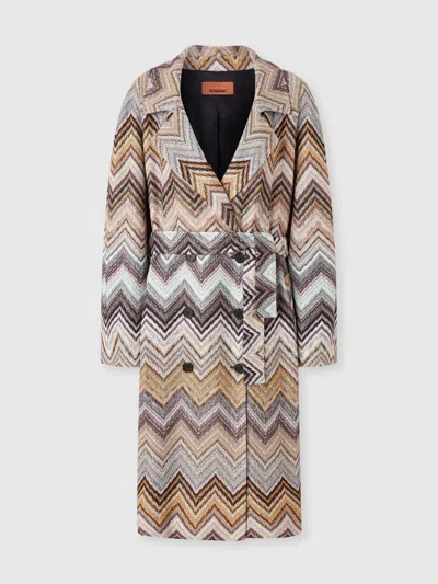 Missoni Trenchcoat Aus Viskose Und Lamé-wolle Mit Gürtel In Multicoloured