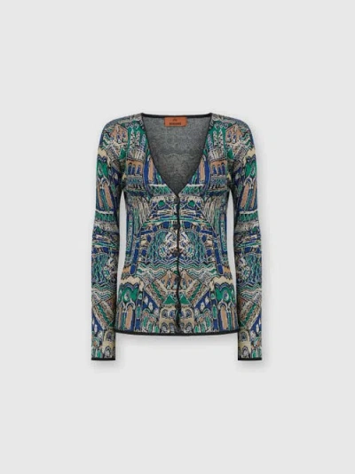 MISSONI MISSONI VISCOSE AND WOOL LAMÉ CARDIGAN WITH VENEZIA MOTIF