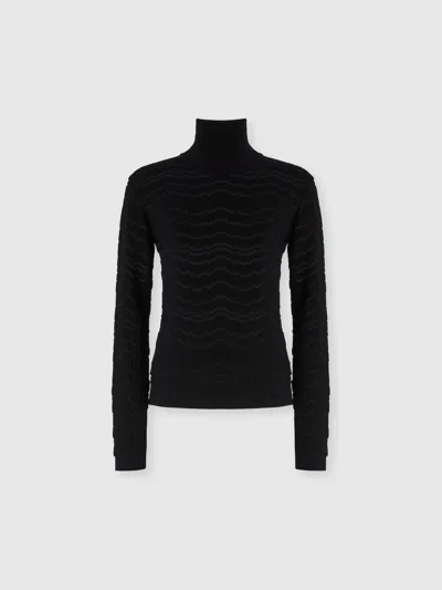 Missoni Viscose And Wool Turtleneck With Tone-on-tone Zigzag In Black