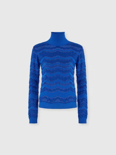 Missoni Viscose And Wool Turtleneck With Tone-on-tone Zigzag In Blue