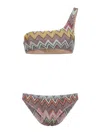 Missoni One-shoulder Bikini In Lame Viscose With Macro Zigzag Pattern In Multi