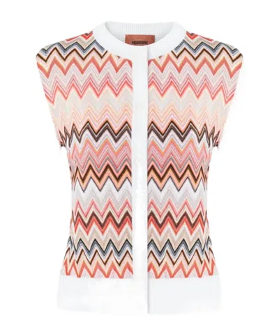 Missoni Viscose-blend Cardigan With Chevron Insert In Pink