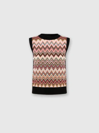 Missoni Viscose-blend Crewneck Vest With Chevron Insert In Black