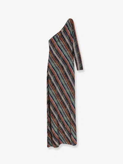 Missoni Viscose Blend Long Dress With Chevron Pattern In Gray