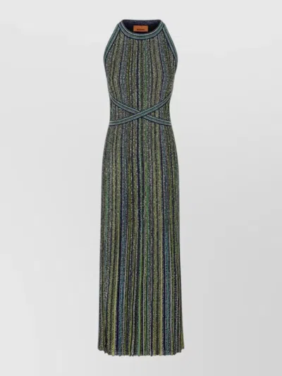 Missoni Viscose Blend Striped Sequin Long Dress In Green