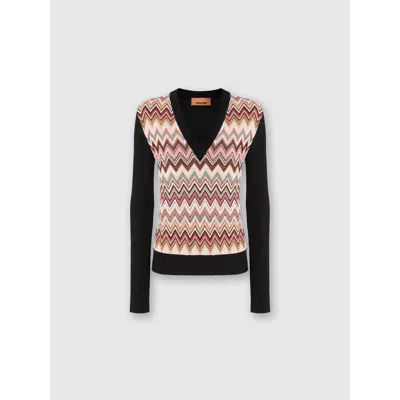 Missoni Viscose-blend Sweaters With Chevron Insert And V-neck In Black