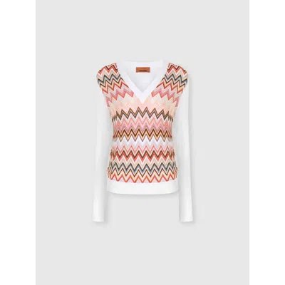 Missoni Viscose-blend Sweaters With Chevron Insert And V-neck In Multicoloured