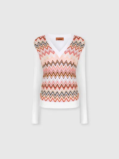 MISSONI PULLOVER AUS EINER VISKOSEMISCHUNG MIT CHEVRON-EINSATZ UND V-AUSSCHNITT