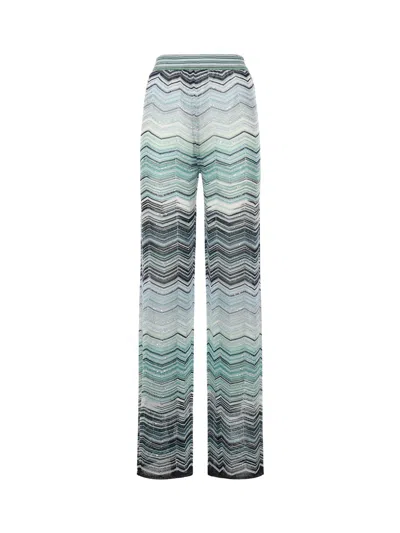 Missoni Viscose Chevron Lamé Trousers With Sequins In Green